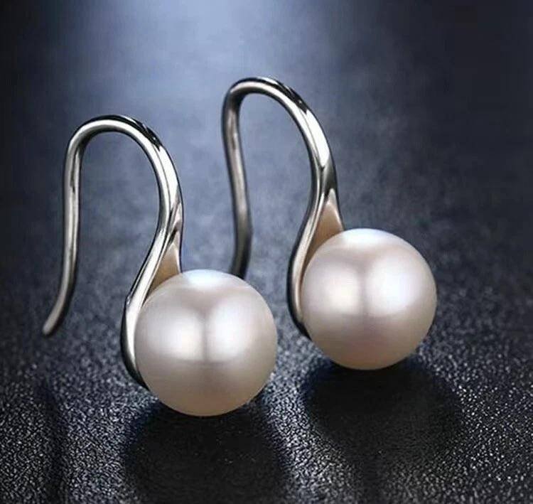 Pearl and Silver Hook Pendant Earrings