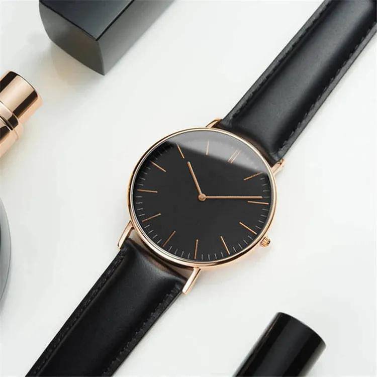 Men’s Black Leather Watch – Thin Case